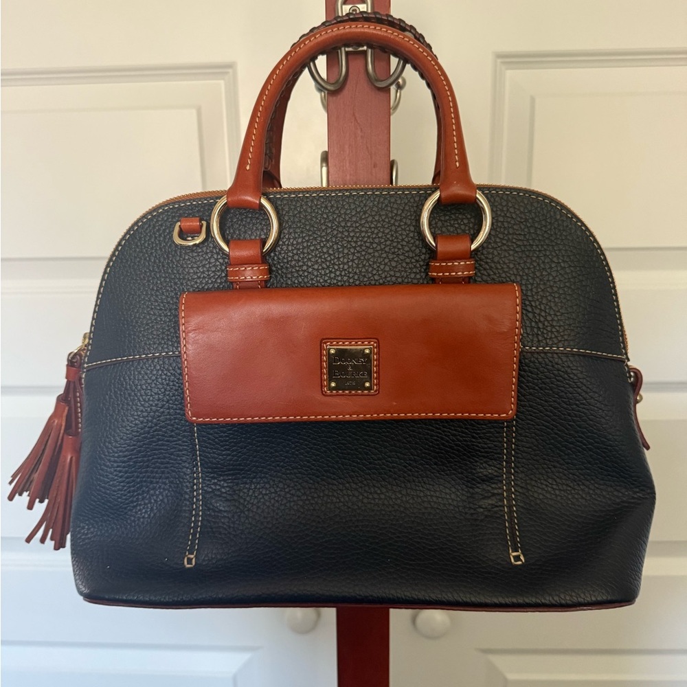 Dooney & Bourke Blue and Brown Leather Satchel with Dome Shape